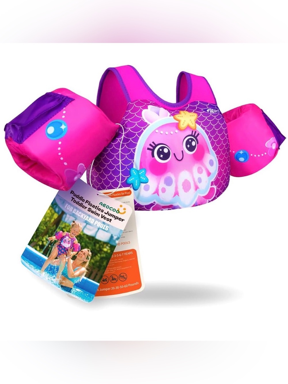 Toddler Swim Vest and Arm Bands - Pink Jellyfish Float Set